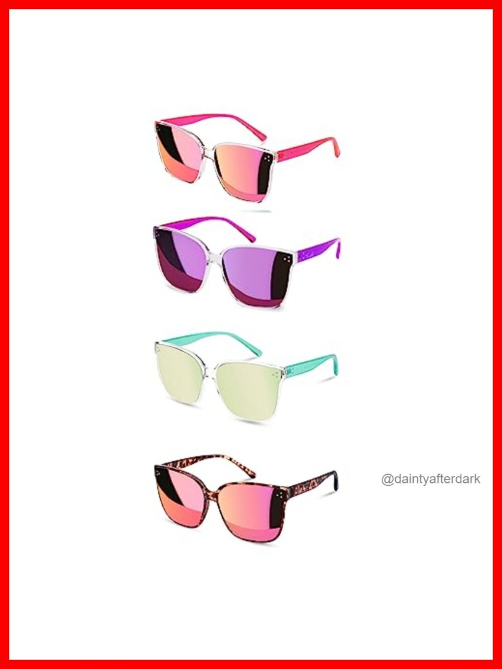 Oversized Mirrored UV400 Sunglasses 4 Pack Full Frame Wrap Around